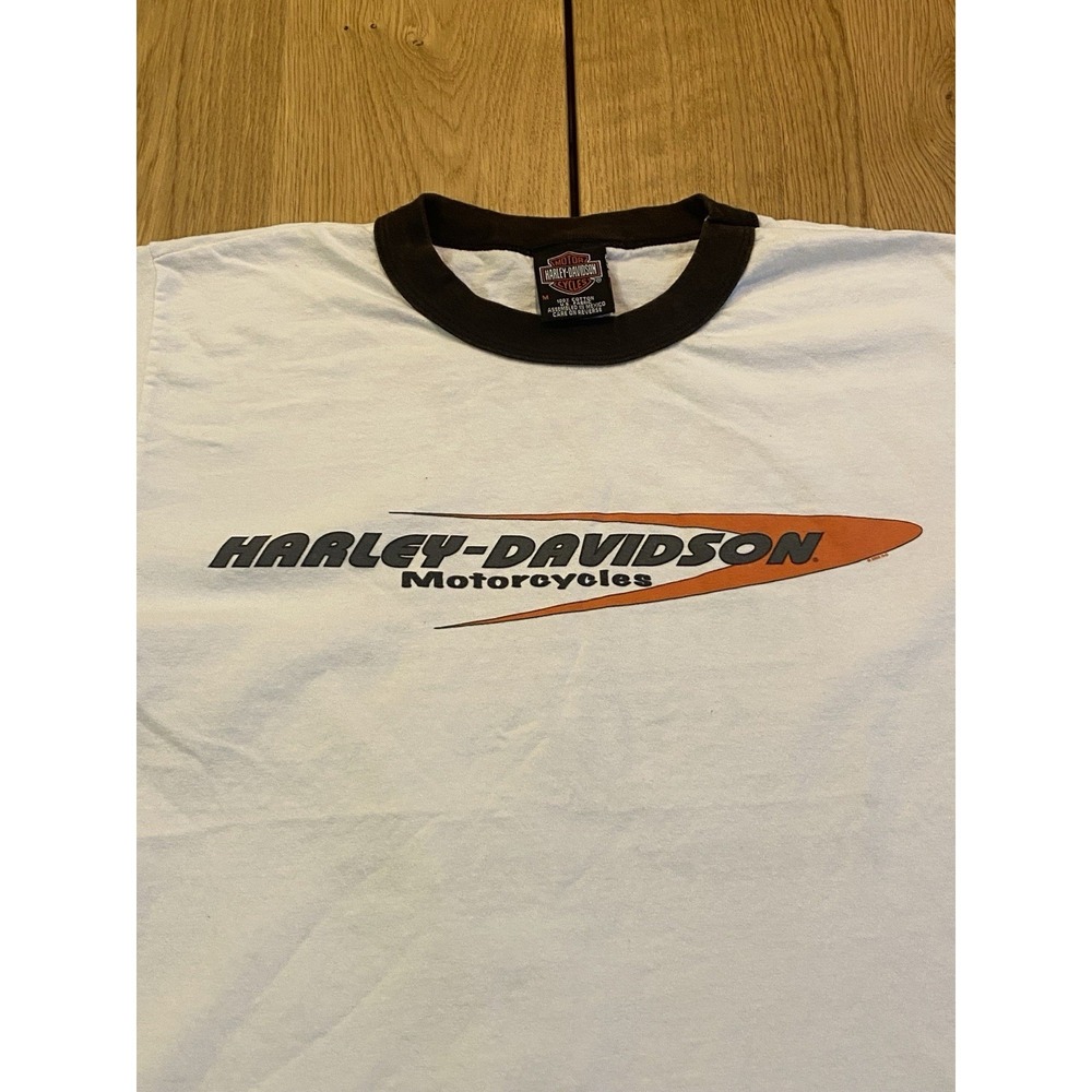 Harley Davidson Ringer T Women's T-Shirt Medium White Roanoke Collier Location*
